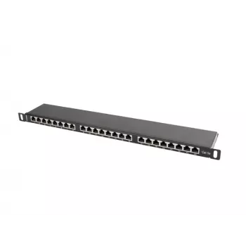 Patch panel LANBERG PPS5-0024-B 24 prievadų CAT5e, metalinis, 0,5U, 445×99×22,3 mm, juodas