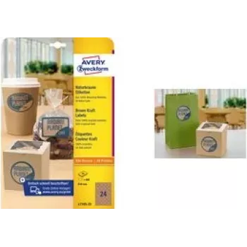 AVERY apvalios etiketės L7105-25 40 mm kraftpopierius 100% – pakuotė 25 lapų