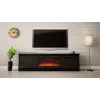 TV stovas su židiniu Cama Meble GRANERO 200 x 56,7 x 35 cm, juodas / juodas blizgesys, 2 durys, 2 lentynos, stumdomos durys, MDF / medžio drožlių plokštė