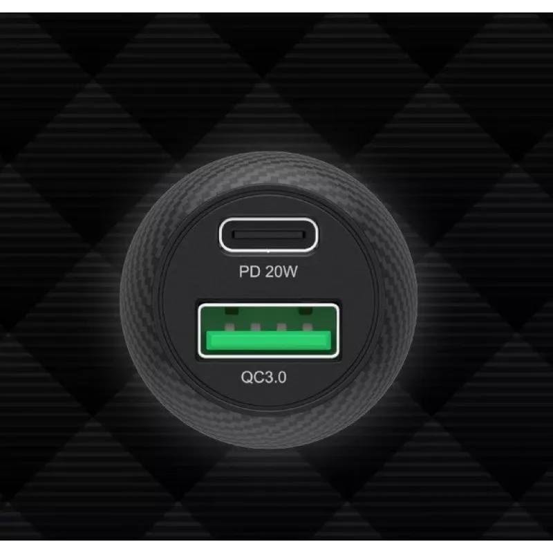 Automobilinis kroviklis Unitek P1400A su USB-C ir USB-A, 38 W, Quick Charge 3.0, įėjimas 12–24 V, juodas