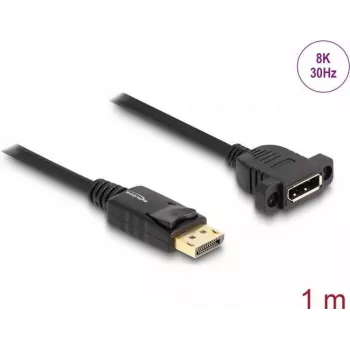 DeLOCK DisplayPort 1.4 laidas 8K 30 Hz kištukas-lizdas 1 m montavimui į skydą juodas