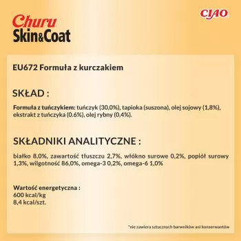 INABA Churu Skin&Coat vištienos receptas - kačių skanėstai - 4x14 g