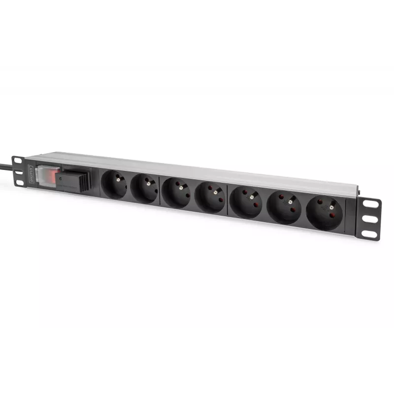 DIGITUS® 19 inch 1U PDO su apsauga nuo viršįtampių, 7x CEE 7/5 lizdai, 2 m kabelis