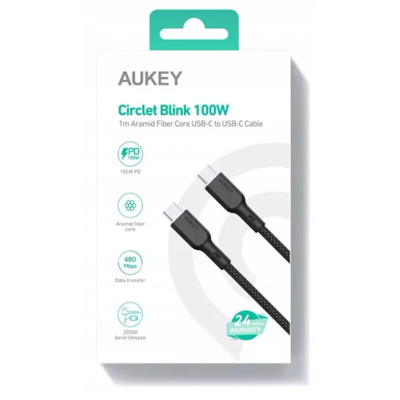 AUKEY CB-KCC101 Nailoninis laidas USB C – USB C 1 m