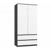 Spinta MALWA SS-90, 90×180×50 cm, antracitinis rėmas, balti varstomi durys, 2 stalčiai, laminatas 16 mm