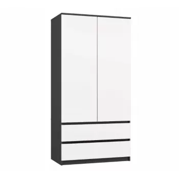 Spinta MALWA SS-90, 90×180×50 cm, antracitinis rėmas, balti varstomi durys, 2 stalčiai, laminatas 16 mm