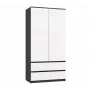 Spinta MALWA SS-90, 90×180×50 cm, antracitinis rėmas, balti varstomi durys, 2 stalčiai, laminatas 16 mm