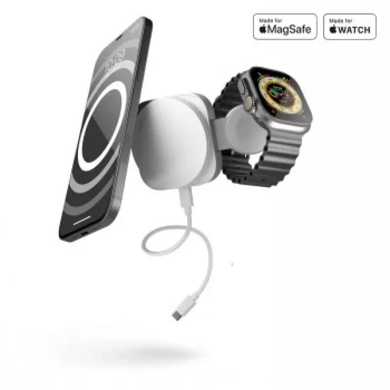 ZENS 2 viename „MagSafe“ ir „Watch“ kelioninis įkroviklis baltas