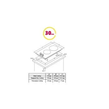 Įmontuojama dujinė kaitlentė SIMFER H3.201.TGRSP, 2 degikliai, stiklo paviršius, sukamos rankenėlės, juoda