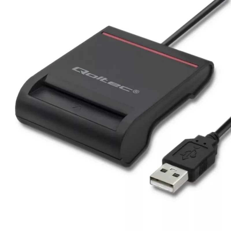 Kortelių skaitytuvas QOLTEC Smart chip ID card scanner USB, juodas, 84,5×65×16 mm, 63 g