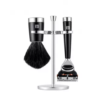 ZWILLING CLASSIC 3 dalių skutimosi rinkinys su rankiniu skustuvu, šepetėliu ir laikikliu - juoda
