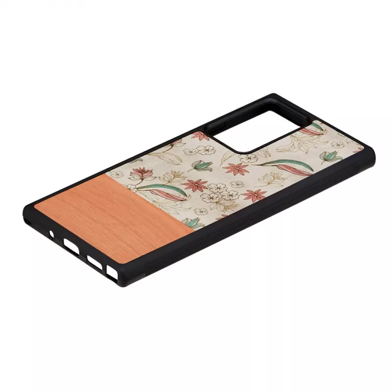 Apsauginis dėklas man and wood Samsung Galaxy Note20 Ultra — Rožinis gėlių raštas juodame fone