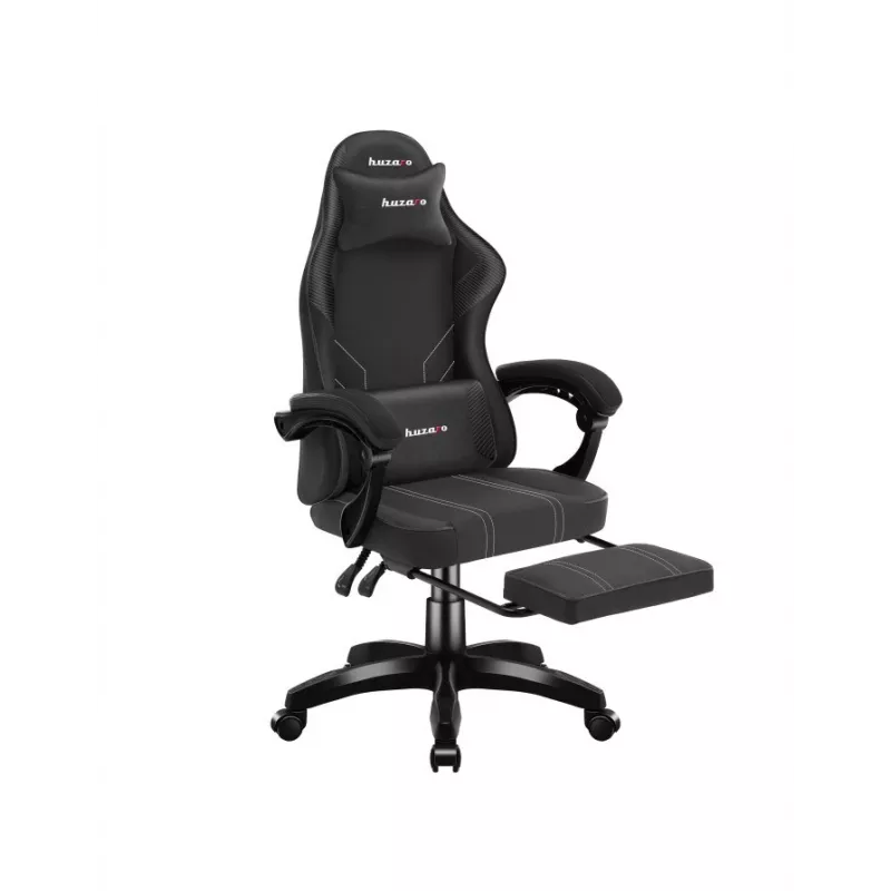 Žaidimų kėdė huzaro Force 3.7 Carbon Black – ergonomiška, aukštis reguliuojamas 107,5–116,5 cm, 5 ratai, juosmens ir kaklo pagalvėlės