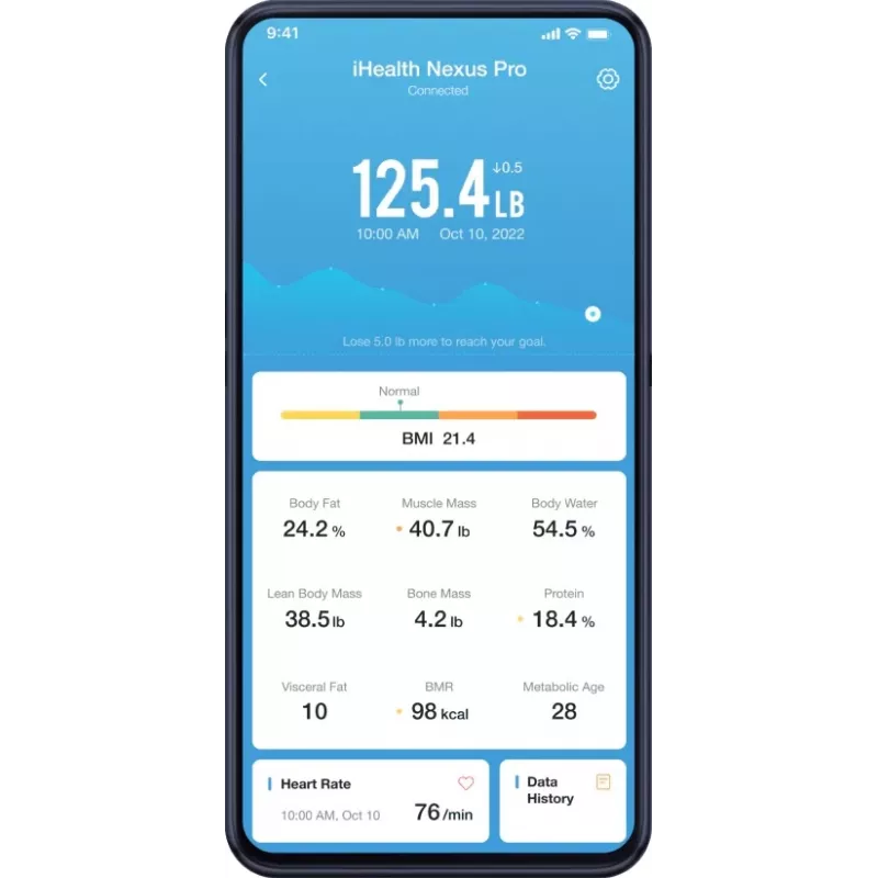 Kūno sudėties svarstyklės iHEALTH Nexus Pro HS2SPRO – belaidės, maks. svoris 181 kg, KMI matavimas, juodos spalvos