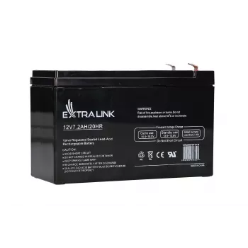 UPS baterija Extralink AGM 12V 7.2Ah (7Ah) sandari švino rūgšties VRLA, nereikalaujanti priežiūros, juoda