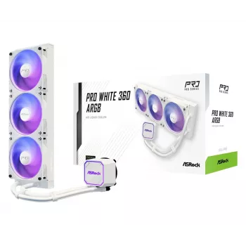 ASROCK Pro 360 ARGB White – 360 mm skysčio aušintuvas CPU, ARGB apšvietimas, baltas
