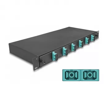 DeLOCK 67001 šviesolaidinių jungčių dėžė 19 inch 1U juoda metalinė 482x220x44 mm