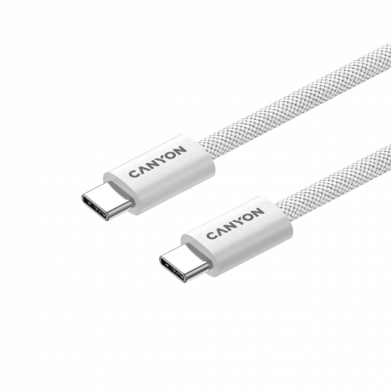 CANYON OnWire 60MG USB-C į USB-C laidas, magnetinis, pintas, 1 m, baltas