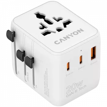 CANYON kelioninis adapteris OnTour 20 EU/UK/US/AUS 20W baltas