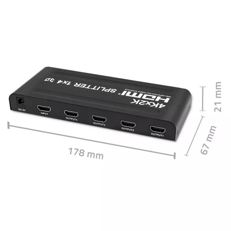 Qoltec 51798 Aktyvus HDMI skirstytuvas 4 x HDMI 4K x 2K | 3.4 Gb/s