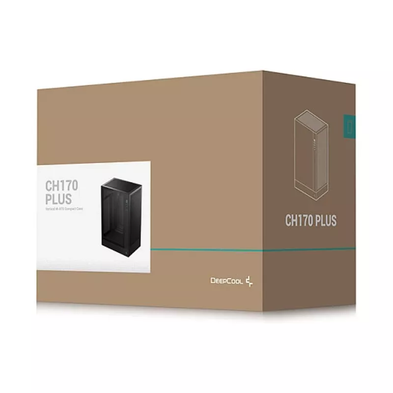 Korpusas DeepCool CH170 PLUS Tower Black – micro-ATX/mini-ITX, grūdintas stiklas, USB-C, maitinimo šaltinis viršuje