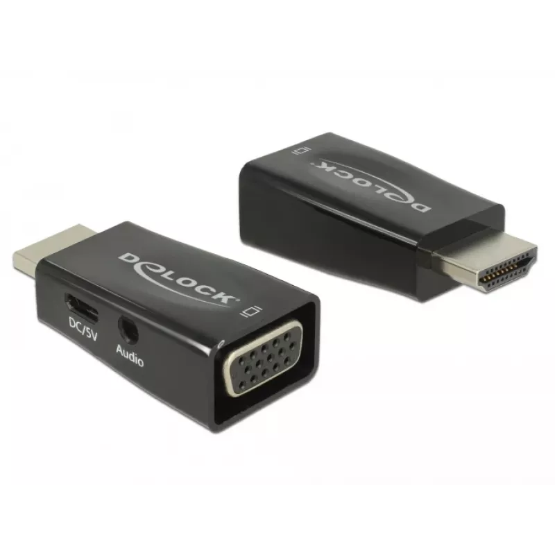 Adapteris DeLOCK 65901 HDMI A (vyriškas) į VGA (moteriška) ir 3,5 mm garso (moteriška) juodas