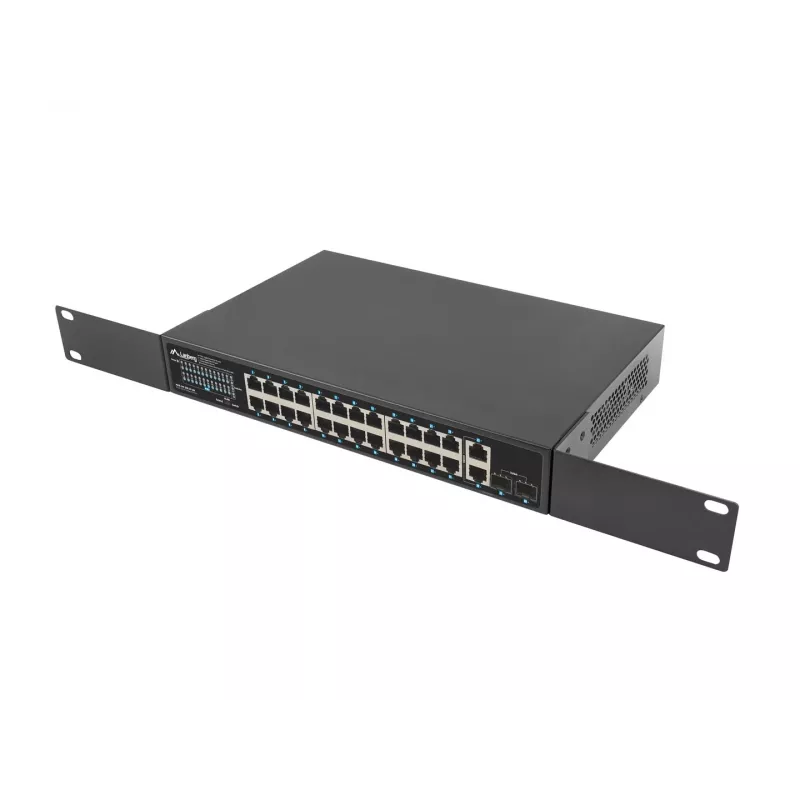 Lanberg RSGE-24P-2GE-2S-360 PoE+ komutatorius montuojamas į 19" spintą, 24 PoE+ prievadai 1 Gbps, 2x 1 Gbps, 2x SFP, 360 W