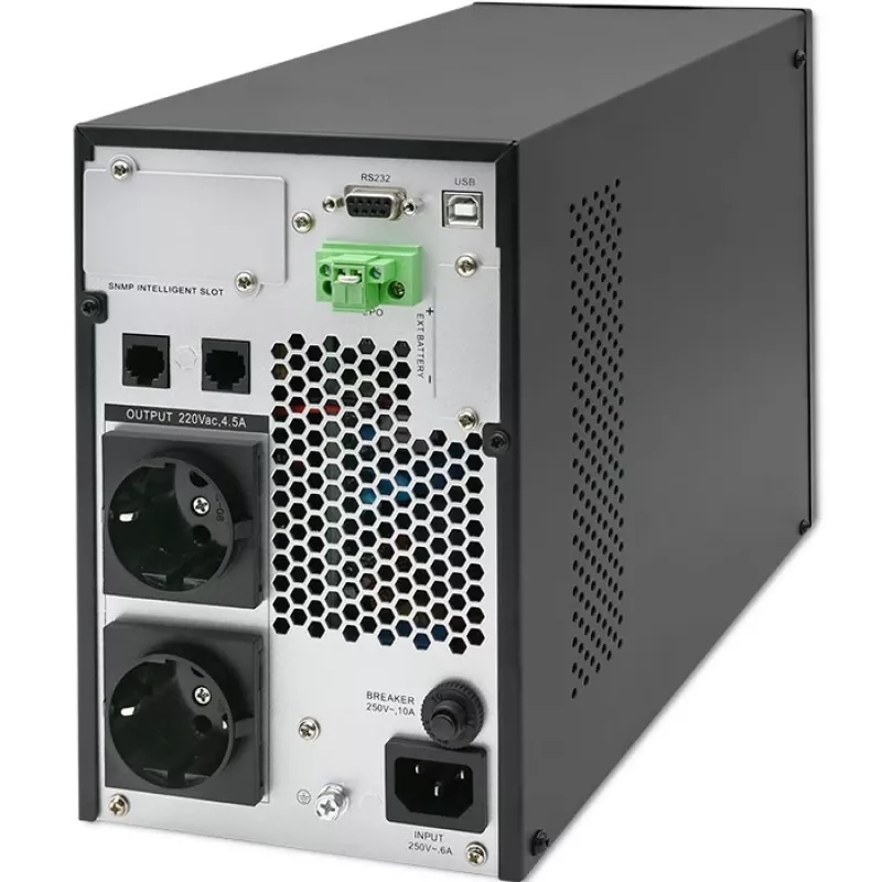 Qoltec nepertraukiamo maitinimo šaltinis (UPS) | 1kVA | 1000W | galios koeficientas 1.0 | LCD | EPO | USB | Online
