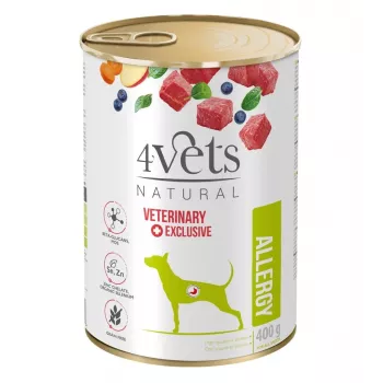 Šlapias šunų ėdalas 4vets Natural Allergy Aviena 400 g – hipoalerginis paštetas suaugusiems šunims, be glitimo ir laktozės