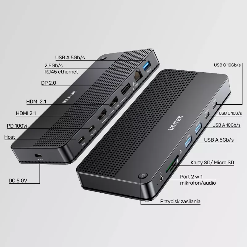 Docking stotelė UNITEK D1104A01 USB4 laidinė 100W Power Delivery