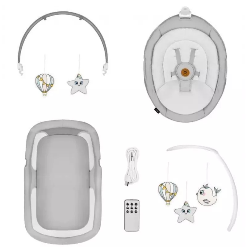Lovutė supama Lionelo Bella Set Grey Concrete – kūdikio lovelė su supimo funkcija