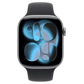 Apple Watch Series 11 GPS+Cellular 46mm Kosminės pilkos spalvos aliuminio korpusas su juodu sportiniu dirželiu M/L