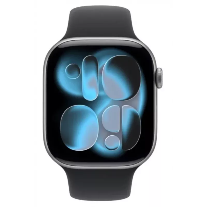 Apple Watch Series 11 GPS+Cellular 46mm Kosminės pilkos spalvos aliuminio korpusas su juodu sportiniu dirželiu M/L