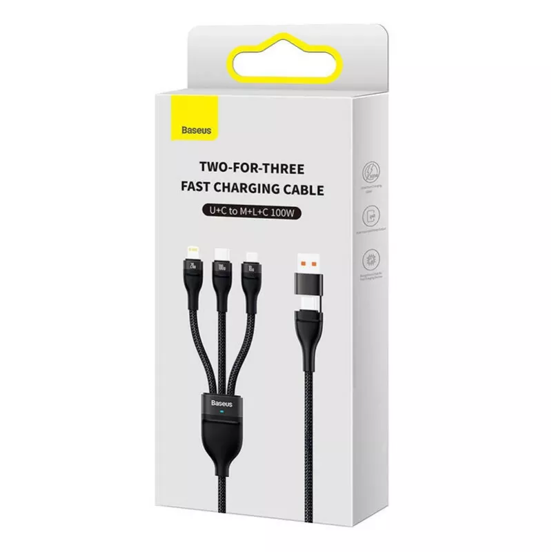USB kabelis Baseus CASS030101 1,2 m USB A/USB C į USB C/Micro-USB B/Lightning juodas