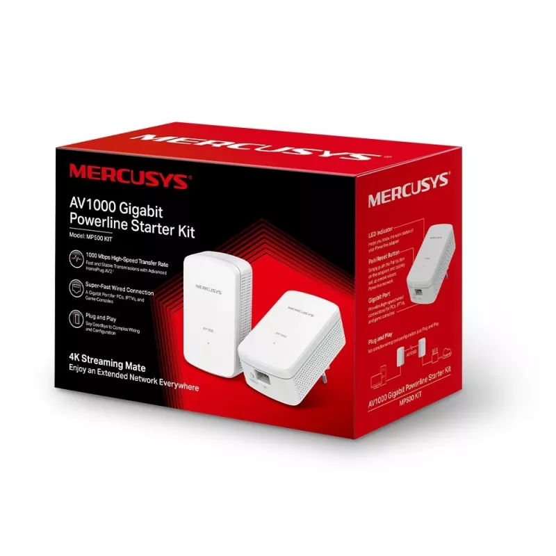 Mercusys AV1000 Gigabit Powerline Starter Kit MP500 KIT – 1000 Mbit/s, 1x RJ-45