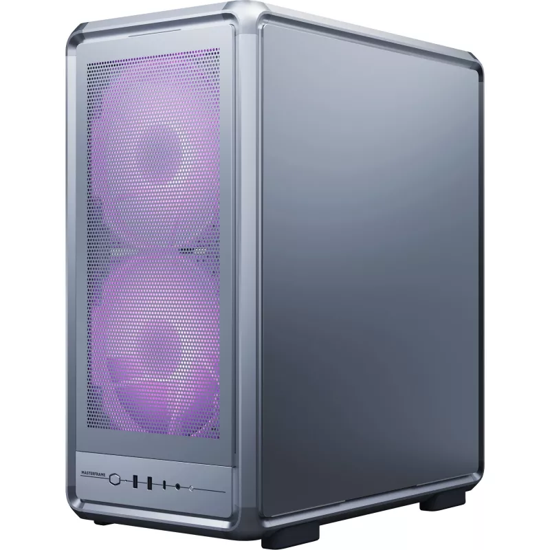Korpusas PC Cooler Master MasterFrame 500 Mesh — Juodas su permatomu šonu, ATX maitinimo šaltinis, 2×200mm priekyje + 1×120mm gale, 2.5 colio/3.5 colio diskams