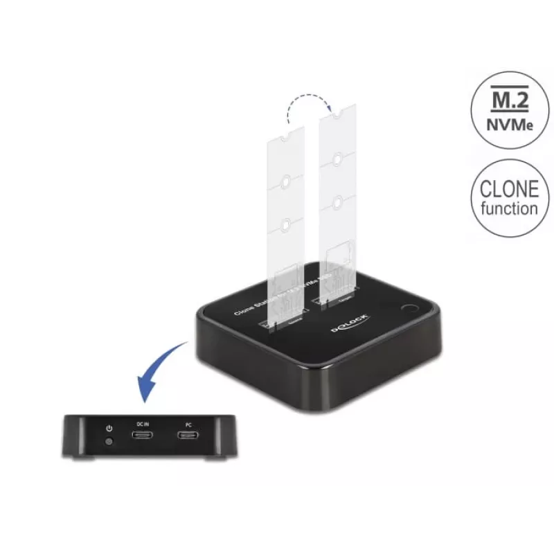 DeLOCK M.2 Docking Station 2 x M.2 NVMe PCIe SSD su klonavimo funkcija