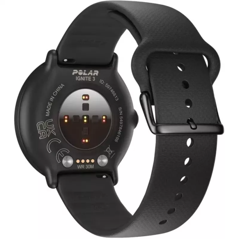Polar Ignite 3 - Sportinis laikrodis su dirželiu - Silikoninis - Dirželio dydis: S/L - Ekranas 3,3 cm (1,28 inch) - 32 MB - Bluetooth - 35 g - Naktinė juoda (900106234)