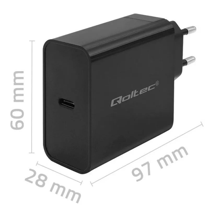 Įkroviklis QOLTEC Super Quick PD 65W USB-C Power Delivery 5–20V, 1x USB-C, USB PD 3.0, C tipo kištukas, 65 W