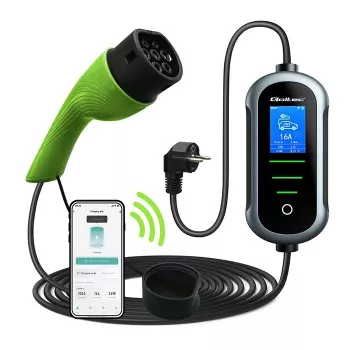 QOLTEC EV automobilio įkroviklis su reguliuojama srove Type2 2in1 3,5 kW – kompaktiškas kintamosios srovės įkroviklis