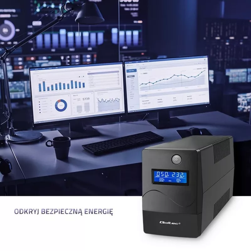 Qoltec Monolith UPS Double-conversion Online 0,65 kVA 360 W 2 AC lizdai