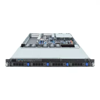 1U stelažo serverio platforma GIGABYTE R133-C13-ACG1 — AMD B650E pagrindinė plokštė, lizdas AM5, 4x DDR5 UDIMM lizdai, 800W perteklinis maitinimo šaltinis, 4x 2,5 colio/3,5 colio krepšeliai