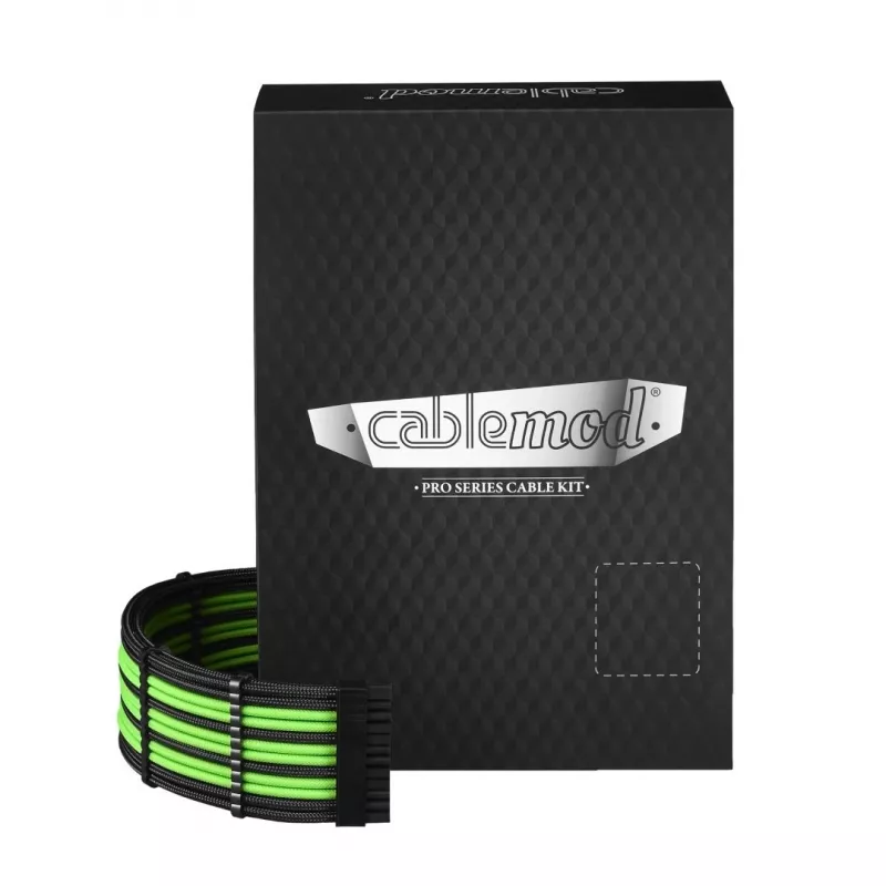 Vidinis maitinimo kabelių rinkinys CableMod CM-PCSR-FKIT-NKKLG-R, juoda/žalia, ModMesh, Corsair RMi/RMx/RM (Black Label)
