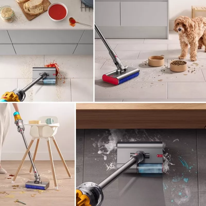 Dyson V12 Submarine 3-in-1 belaidis dulkių siurblys šlapiam ir sausam valymui, HEPA filtras, be maišelio, 0,35 l, nikelio ir geltonos spalvos