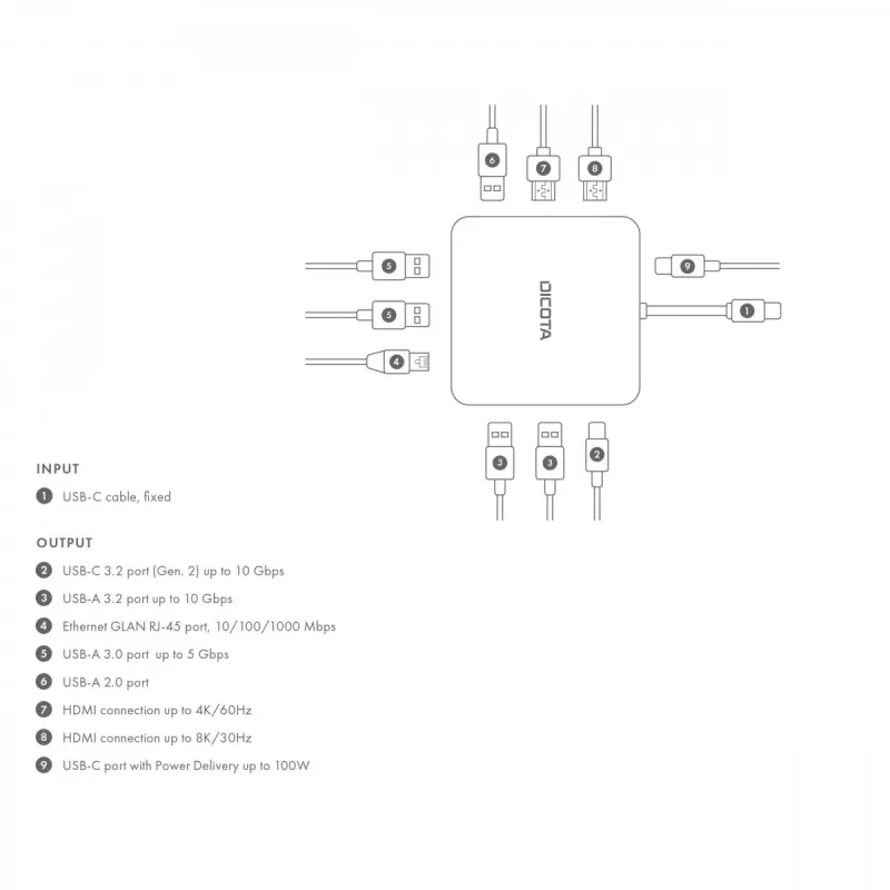 DICOTA D32057 USB-C stotelė 10000 Mbit/s sidabrinė