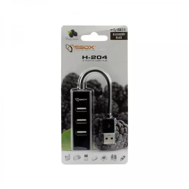 Sbox H-204 USB 4 prievadų šakotuvas juodas