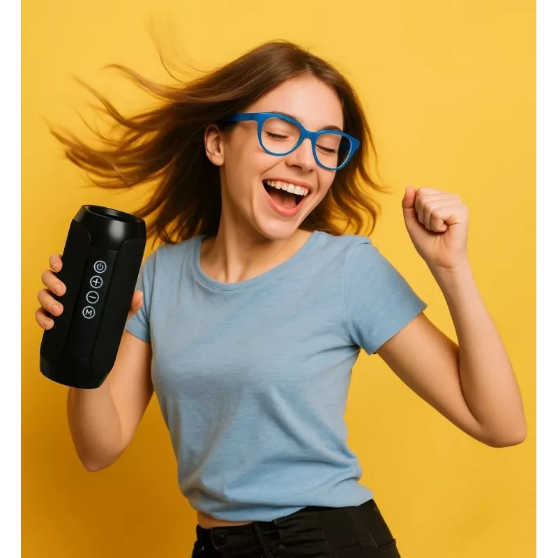 Nešiojamas Bluetooth stereo garsiakalbis SQUEAK SQ1008 — 14 W RMS, Bluetooth 5.3, 1200 mAh, IPX4, FM, LED, AUX, USB