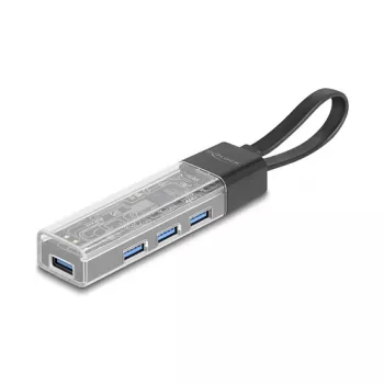 DELOCK USB 3.2 Gen 1 4 prievadų šakotuvas su Type-A ir Type-C jungtimis (5000 Mbit/s) juodas/permatomas