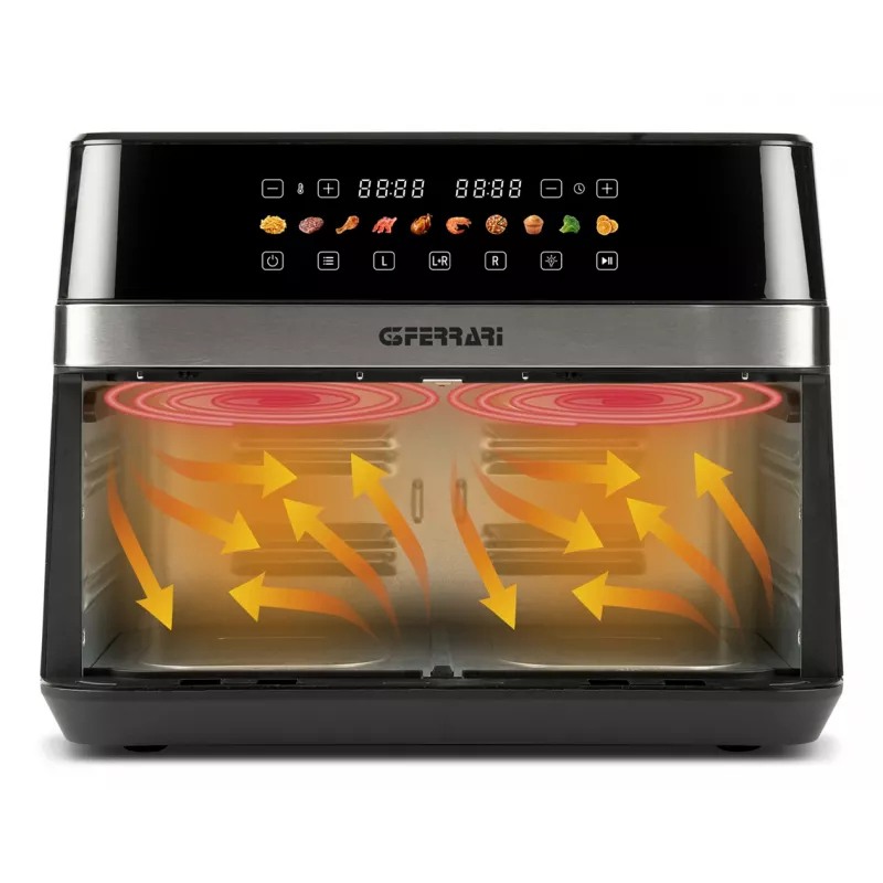 G3 Ferrari G10223 Dviguba gruzdintuvė 12 L Stalviršinė 2200 W Karšto oro gruzdintuvė Juoda, Nerūdijantis plienas
