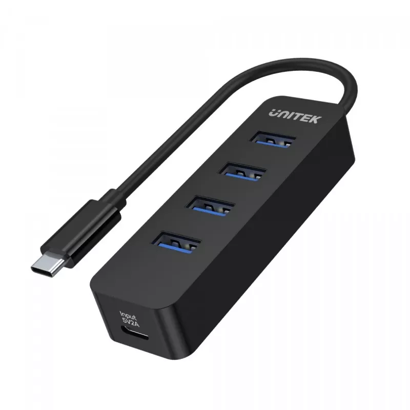 USB šakotuvas Unitek uHUB Q4 — 4 prievadų USB 3.2 Gen 1 (Type-A) šakotuvas, USB-C pagrindinis prievadas, 5 Gbit/s, 10 W, juodas